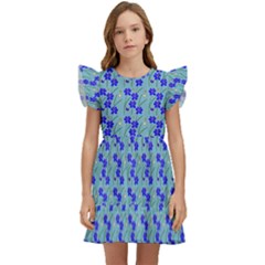 Skyblue Floral Kids  Winged Sleeve Dress by Sparkle