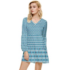 Arabic Pattern Tiered Long Sleeve Mini Dress by Sparkle