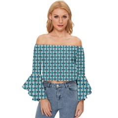 Arabic Pattern Off Shoulder Flutter Bell Sleeve Top