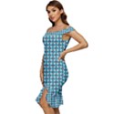 Arabic Pattern Off Shoulder Ruffle Split Hem Bodycon Dress View2