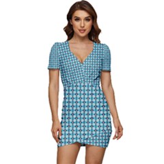 Arabic Pattern Low Cut Cap Sleeve Mini Dress by Sparkle