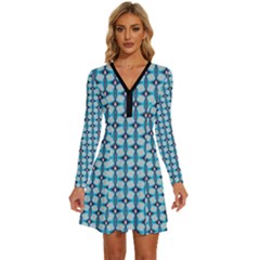 Arabic Pattern Long Sleeve Deep V Mini Dress  by Sparkle