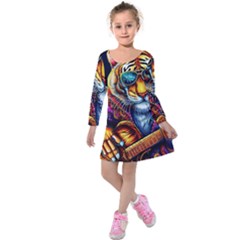 Tiger Rockingstar Kids  Long Sleeve Velvet Dress