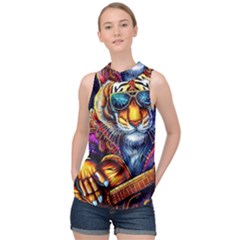 Tiger Rockingstar High Neck Satin Top by Sparkle