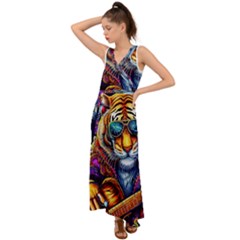 Tiger Rockingstar V-neck Chiffon Maxi Dress by Sparkle