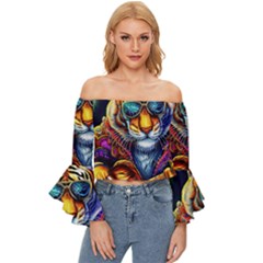 Tiger Rockingstar Off Shoulder Flutter Bell Sleeve Top