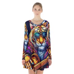 Tiger Rockingstar Long Sleeve Velvet V-neck Dress