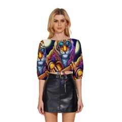 Tiger Rockingstar Mid Sleeve Drawstring Hem Top by Sparkle