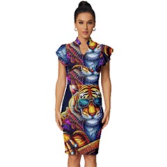 Tiger Rockingstar Vintage Frill Sleeve V-neck Bodycon Dress by Sparkle