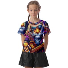 Tiger Rockingstar Kids  Front Cut T-shirt by Sparkle