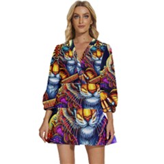 Tiger Rockingstar V-neck Placket Mini Dress by Sparkle