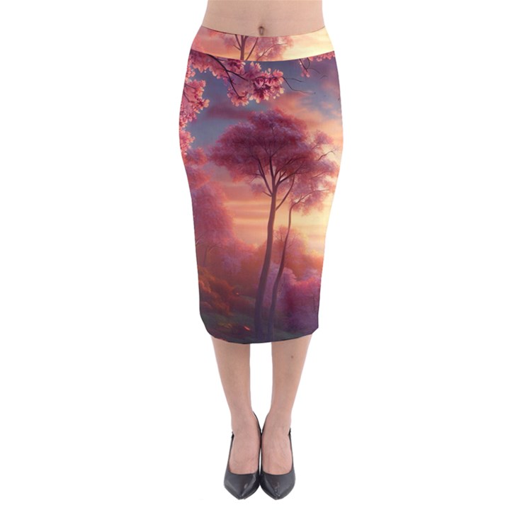 Pink Nature Midi Pencil Skirt