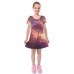 Pink Nature Kids  Short Sleeve Velvet Dress