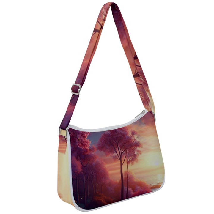 Pink Nature Zip Up Shoulder Bag