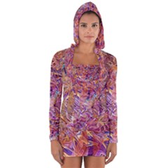 Ochre On Fuchsia Blend Long Sleeve Hooded T-shirt by kaleidomarblingart