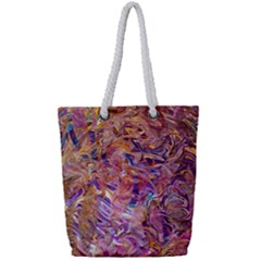 Ochre On Fuchsia Blend Full Print Rope Handle Tote (small) by kaleidomarblingart