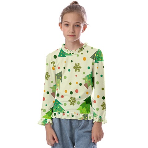 Geometric Christmas Pattern Kids  Frill Detail T-shirt by Grandong