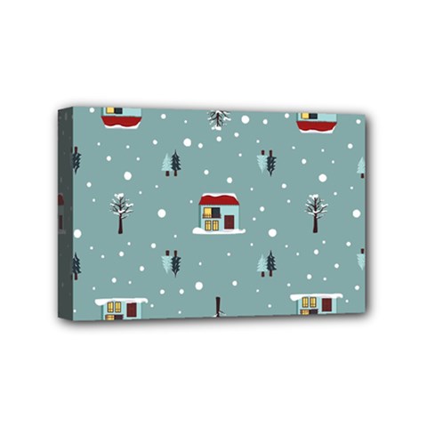 Seamless Pattern With Festive Christmas Houses Trees In Snow And Snowflakes Mini Canvas 6  X 4  (stretched) by Grandong