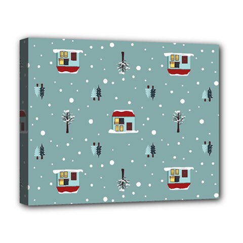 Seamless Pattern With Festive Christmas Houses Trees In Snow And Snowflakes Deluxe Canvas 20  X 16  (stretched) by Grandong