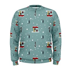 Seamless Pattern With Festive Christmas Houses Trees In Snow And Snowflakes Men s Sweatshirt by Grandong