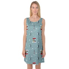 Seamless Pattern With Festive Christmas Houses Trees In Snow And Snowflakes Sleeveless Satin Nightdress by Grandong