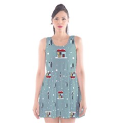 Seamless Pattern With Festive Christmas Houses Trees In Snow And Snowflakes Scoop Neck Skater Dress by Grandong