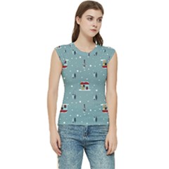 Seamless Pattern With Festive Christmas Houses Trees In Snow And Snowflakes Women s Raglan Cap Sleeve T-shirt by Grandong