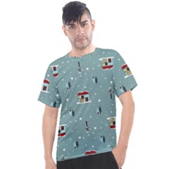 Seamless Pattern With Festive Christmas Houses Trees In Snow And Snowflakes Men s Sport Top by Grandong