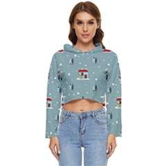 Seamless Pattern With Festive Christmas Houses Trees In Snow And Snowflakes Women s Lightweight Cropped Hoodie by Grandong