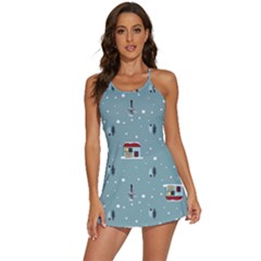 Seamless Pattern With Festive Christmas Houses Trees In Snow And Snowflakes 2-in-1 Flare Activity Dress by Grandong