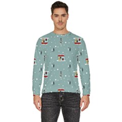 Seamless Pattern With Festive Christmas Houses Trees In Snow And Snowflakes Men s Fleece Sweatshirt by Grandong