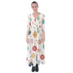 Cute Christmas Pattern Button Up Maxi Dress by Grandong