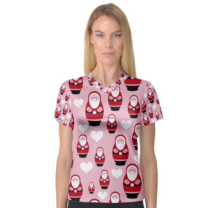 Christmas Santa Pattern V-Neck Sport Mesh T-Shirt