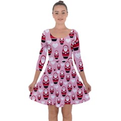 Christmas Santa Pattern Quarter Sleeve Skater Dress by Grandong