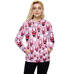 Christmas Santa Pattern Women s Lightweight Drawstring Hoodie by Grandong