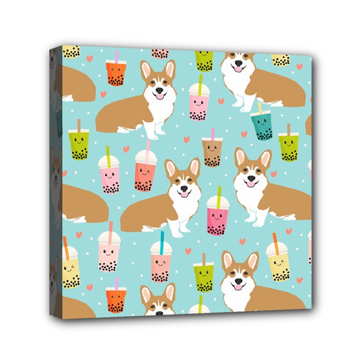 Welsh Corgis Dog Boba Tea Bubble Tea Cute Kawaii Mini Canvas 6  x 6  (Stretched)