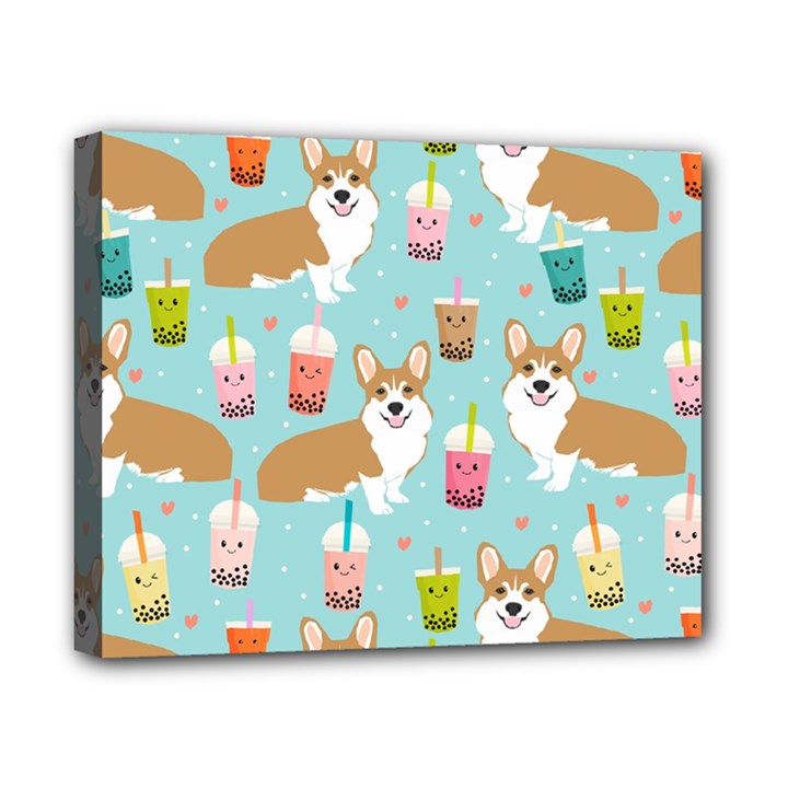 Welsh Corgis Dog Boba Tea Bubble Tea Cute Kawaii Canvas 10  x 8  (Stretched)