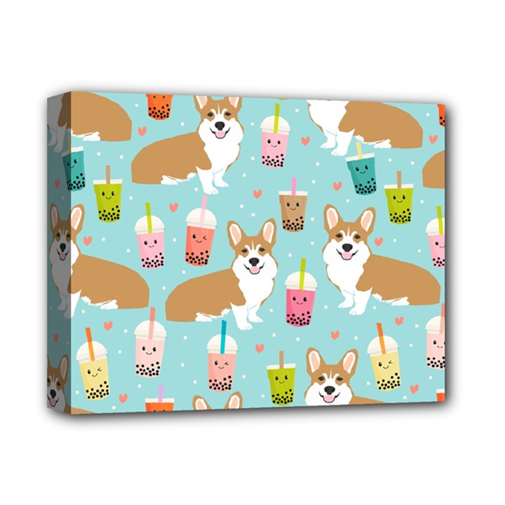 Welsh Corgis Dog Boba Tea Bubble Tea Cute Kawaii Deluxe Canvas 14  x 11  (Stretched)