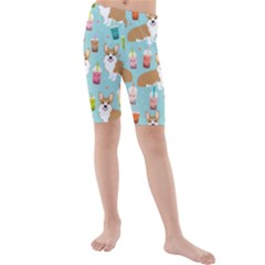 Welsh Corgis Dog Boba Tea Bubble Tea Cute Kawaii Kids  Mid Length Swim Shorts by Grandong