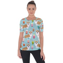 Welsh Corgis Dog Boba Tea Bubble Tea Cute Kawaii Shoulder Cut Out Short Sleeve Top by Grandong