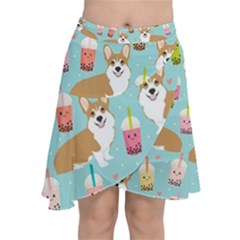 Welsh Corgis Dog Boba Tea Bubble Tea Cute Kawaii Chiffon Wrap Front Skirt by Grandong