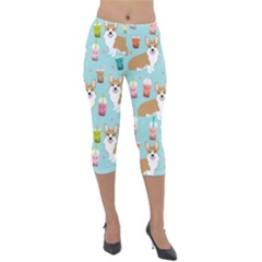 Welsh Corgis Dog Boba Tea Bubble Tea Cute Kawaii Lightweight Velour Capri Leggings  by Grandong