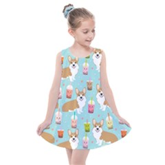 Welsh Corgis Dog Boba Tea Bubble Tea Cute Kawaii Kids  Summer Dress by Grandong