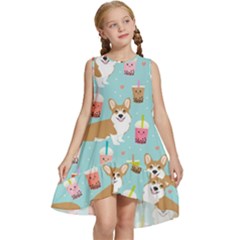 Welsh Corgis Dog Boba Tea Bubble Tea Cute Kawaii Kids  Frill Swing Dress by Grandong