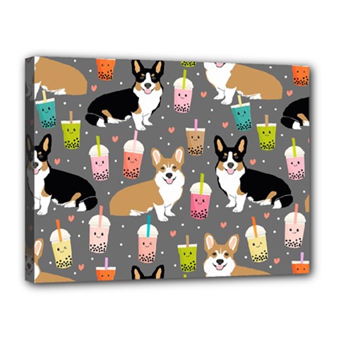 Welsh Corgi Dog Boba Tea Bubble Kawaii Canvas 16  X 12  (stretched) by Grandong