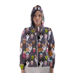 Welsh Corgi Dog Boba Tea Bubble Kawaii Women s Hooded Windbreaker by Grandong