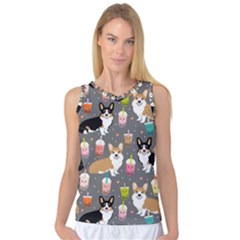 Welsh Corgi Dog Boba Tea Bubble Kawaii Women s Basketball Tank Top by Grandong