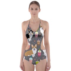 Welsh Corgi Dog Boba Tea Bubble Kawaii Cut-out One Piece Swimsuit by Grandong