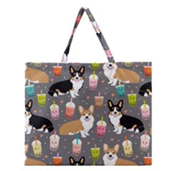 Welsh Corgi Dog Boba Tea Bubble Kawaii Zipper Large Tote Bag by Grandong