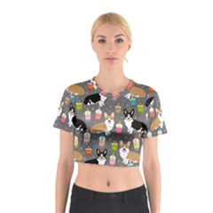 Welsh Corgi Dog Boba Tea Bubble Kawaii Cotton Crop Top by Grandong